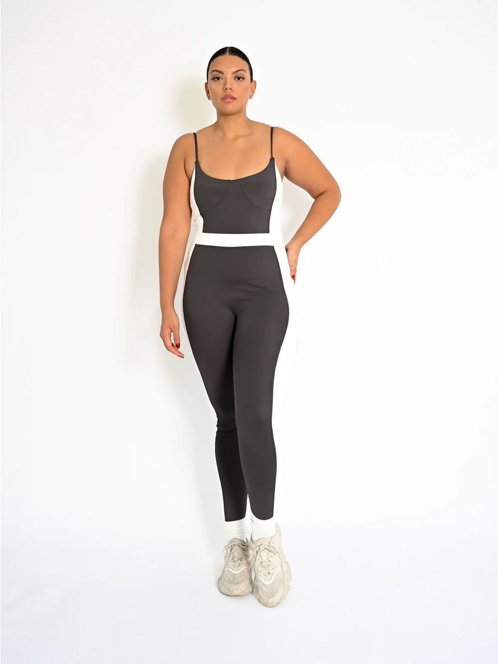 Yellow the label Colorblock gray & White Fitted Jumpsuit